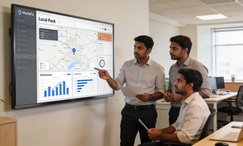 Indian SEO professionals analyzing digital marketing performance in Chennai office