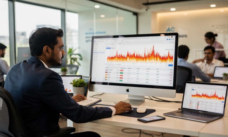 Indian marketing professional reviewing bot traffic analytics