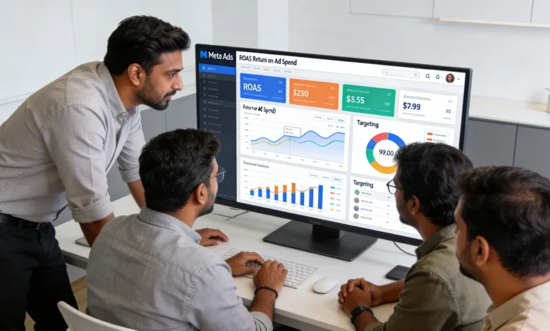Indian marketing team analyzing broad targeting strategy in Meta Ads dashboard.