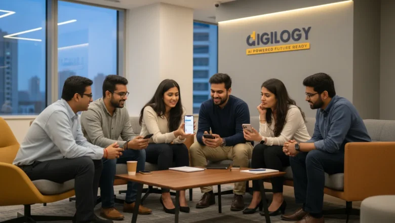 Indian professionals discussing products through WhatsApp and social communities, representing community-led commerce in India.