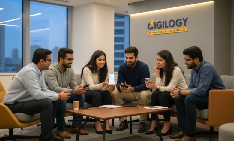 Indian professionals discussing products through WhatsApp and social communities, representing community-led commerce in India.