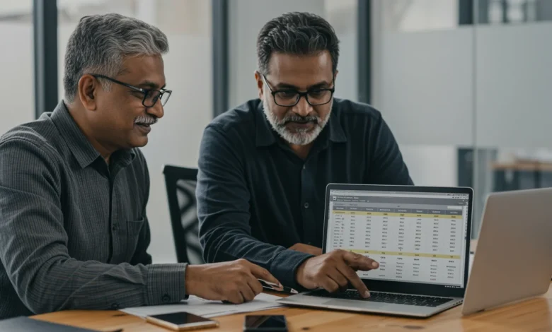 Indian professionals analyzing product comparison content at bottom of funnel.