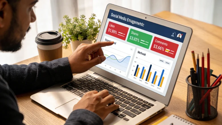 Indian marketer reviewing social media engagement metrics