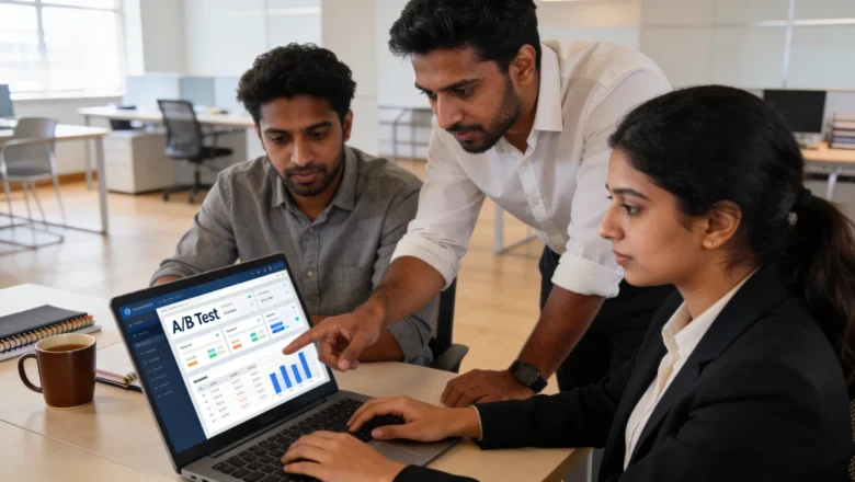 Indian marketing team analyzing performance copywriting metrics