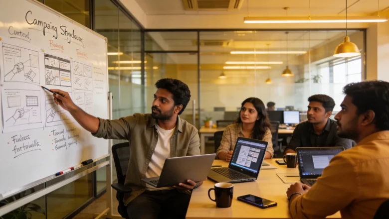 Indian marketing team co-creating a campaign with a content creator