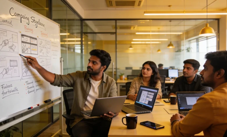 Indian marketing team co-creating a campaign with a content creator