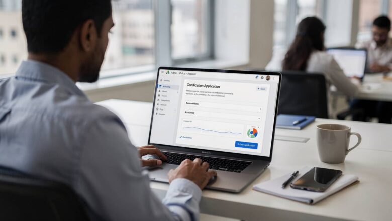 Indian marketer applying for Google Ads crypto certification inside account dashboard.