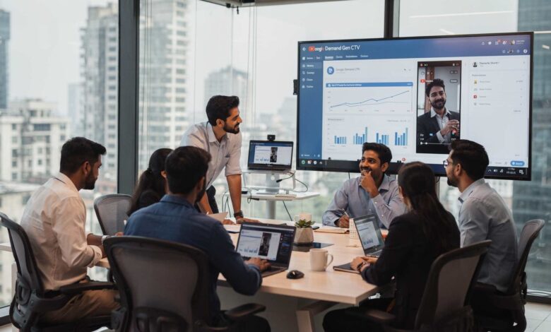 Indian marketing team reviewing Google Demand Gen CTV analytics dashboard
