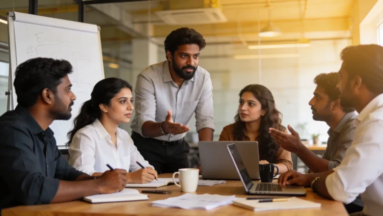 Diverse Indian professionals discussing inclusive marketing strategy