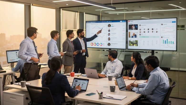 Indian marketing team analysing influencer campaign performance dashboard