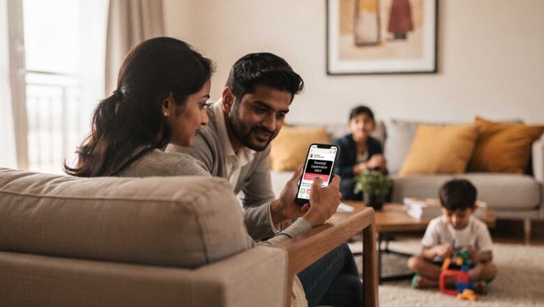 Indian parent reviewing Instagram Teen Search Alerts notification on smartphone.