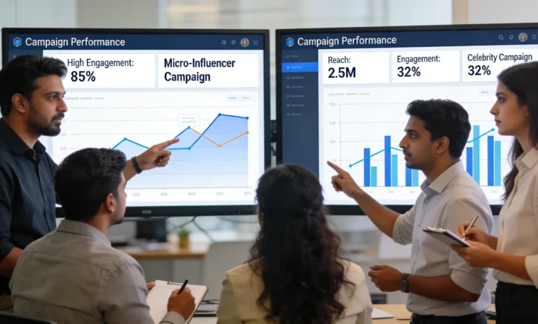 Indian marketing team comparing micro-influencer and celebrity campaign performance