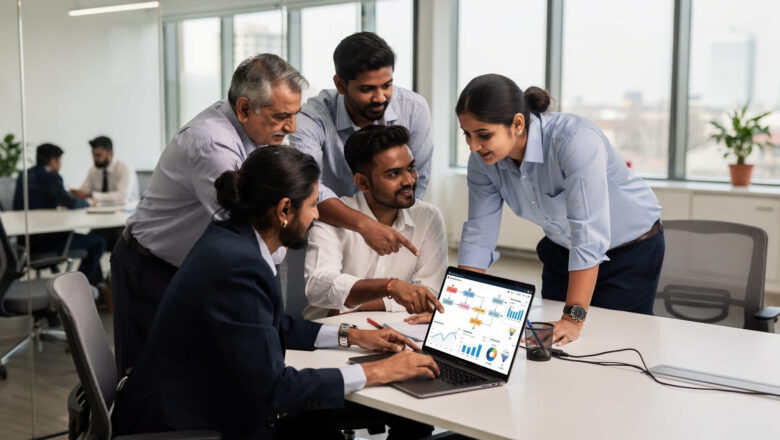Indian marketing team analyzing AI-driven email nurture engine dashboard.