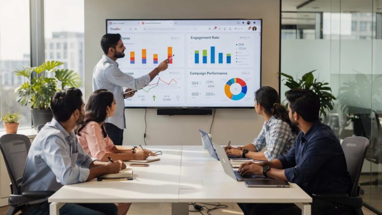 Indian marketing professionals analyzing social sharing and campaign performance data