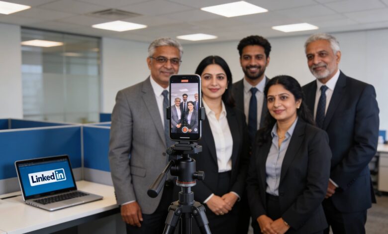 Indian professionals creating vertical short-form video for LinkedIn.