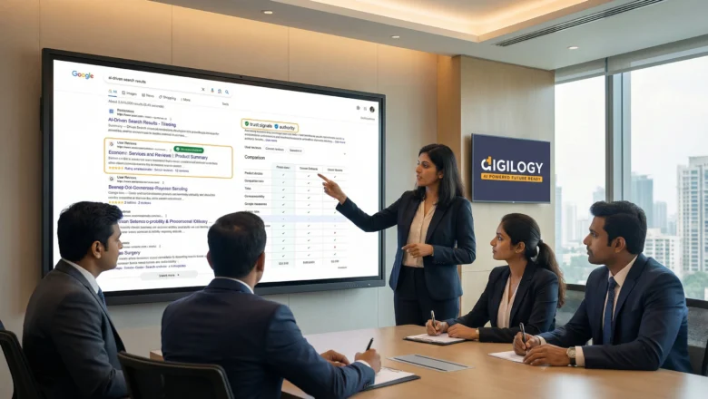 Indian marketing professionals analysing trust signals across search results and AI answers in 2026.