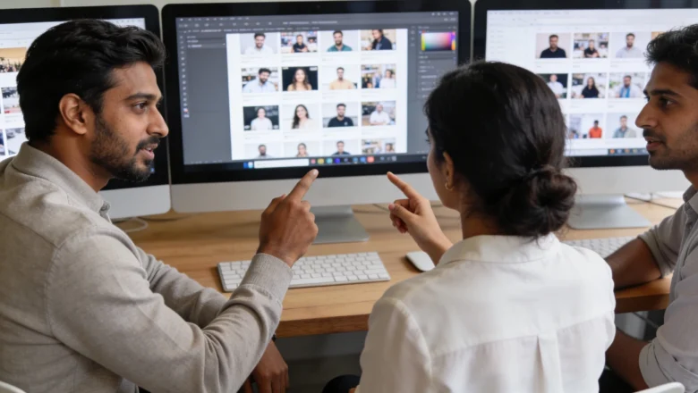 Indian customer posting a product review on smartphone