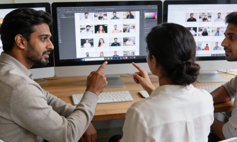 Indian customer posting a product review on smartphone