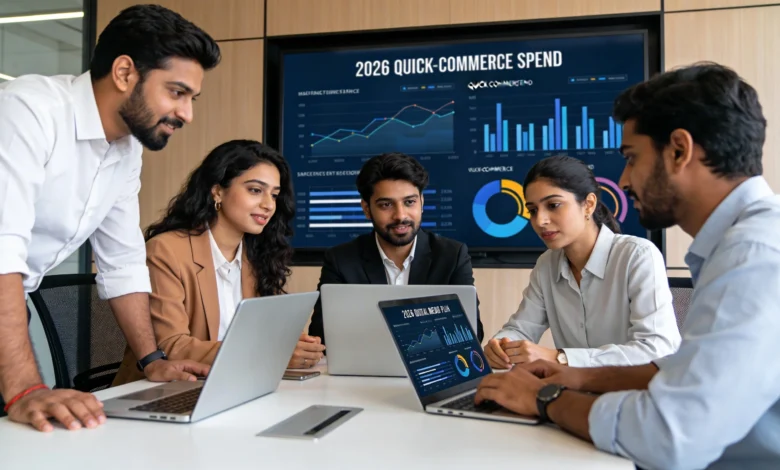 Indian agency team reviewing India AdEx growth and quick-commerce advertising projections for 2026.