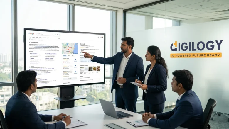 Indian professionals analysing affordable SEO services in Chennai focused on AI-driven search visibility.