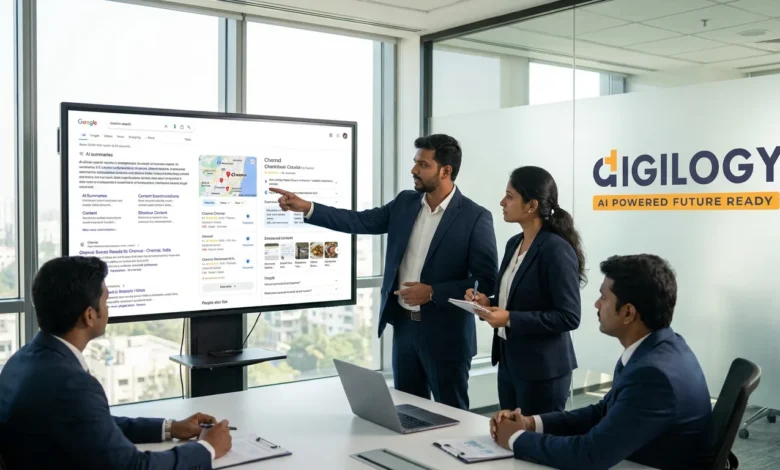 Indian professionals analysing affordable SEO services in Chennai focused on AI-driven search visibility.