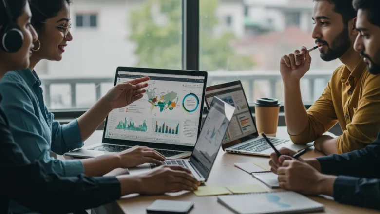 Indian startup team using AI automation tools for marketing personalization and data-driven growth strategies.