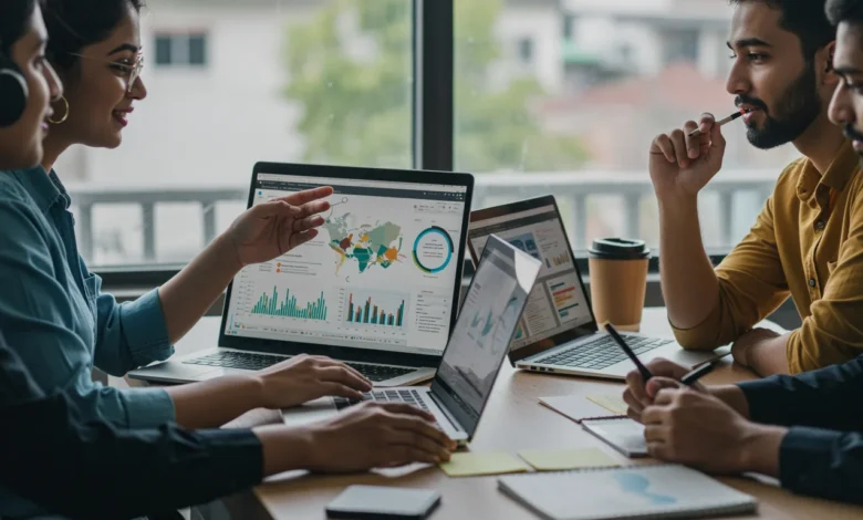 Indian startup team using AI automation tools for marketing personalization and data-driven growth strategies.