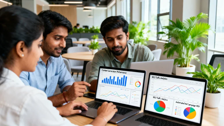 Indian marketing team using AI marketing tools dashboard