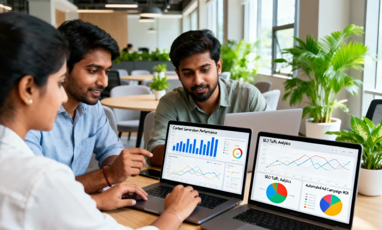 Indian marketing team using AI marketing tools dashboard