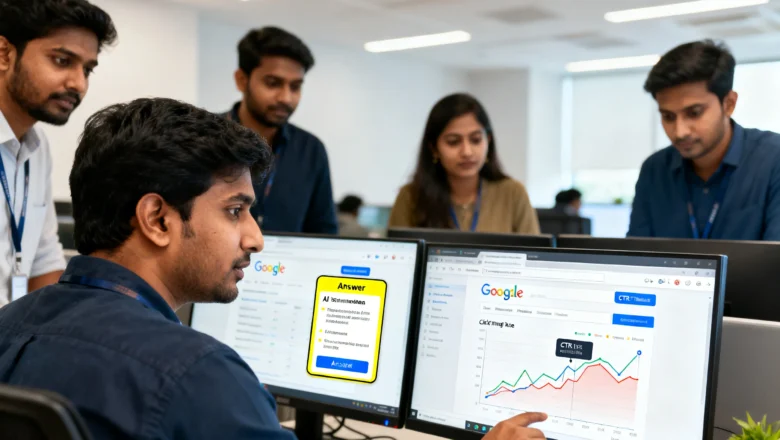 SEO team reviewing AI Overviews and declining organic click-through rates