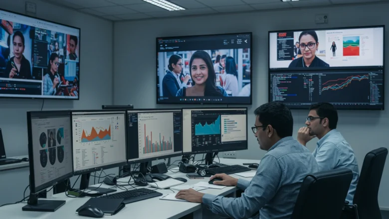 Indian media analysts reviewing cross-media advertising measurement data