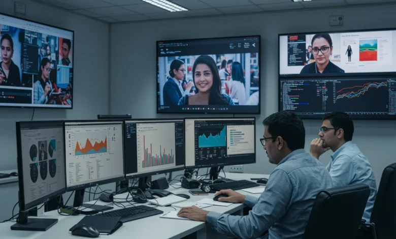 Indian media analysts reviewing cross-media advertising measurement data