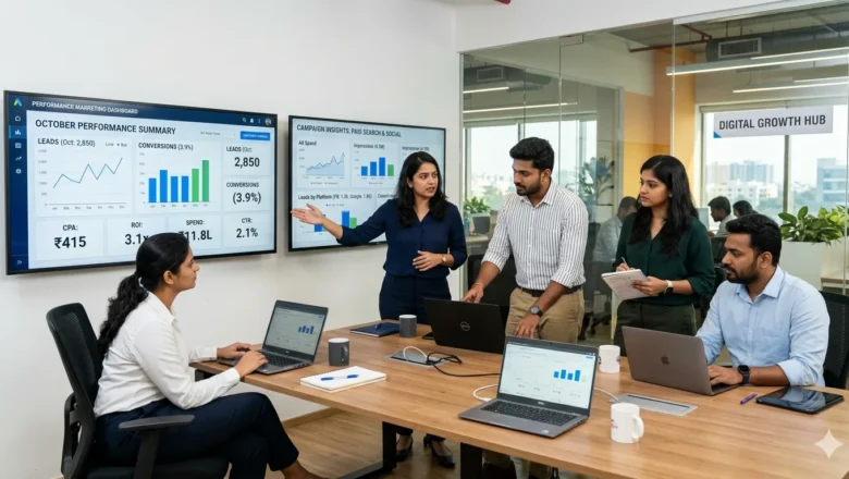 Indian digital marketing team analyzing performance marketing campaigns in Chennai