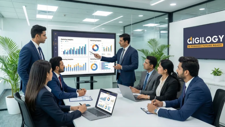 Indian marketing professional presenting predictive analytics for improved marketing decisions