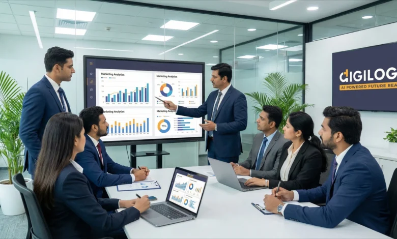 Indian marketing professional presenting predictive analytics for improved marketing decisions
