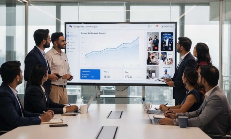 Indian marketers reviewing Google Ads Demand Gen Target CPC and AI video generation campaign performance