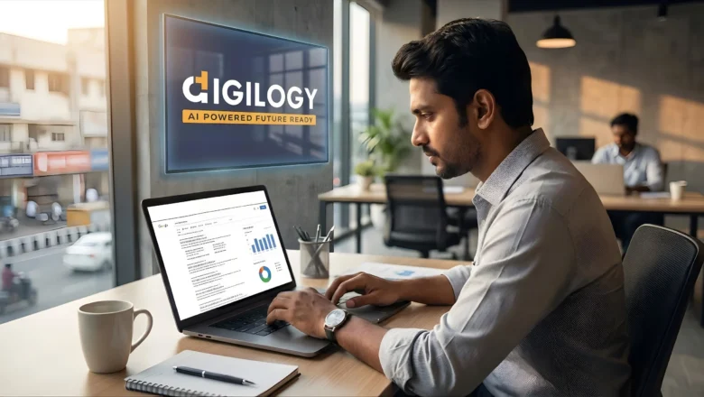 Indian business professional reviewing SEO and digital marketing analytics in a Chennai office