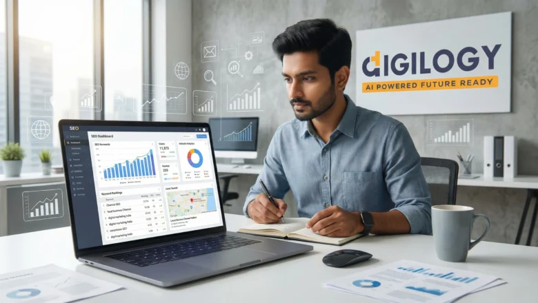 Indian professional working on SEO strategy for Chennai-based business