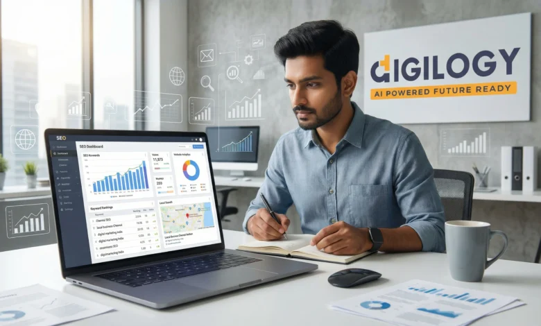 Indian professional working on SEO strategy for Chennai-based business