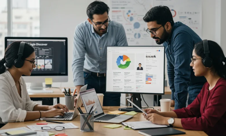 Indian editorial team reviewing Google Discover content strategy and feed visibility