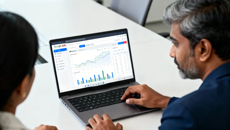 Indian digital marketing professional analyzing Google Ads reporting delay and campaign performance.