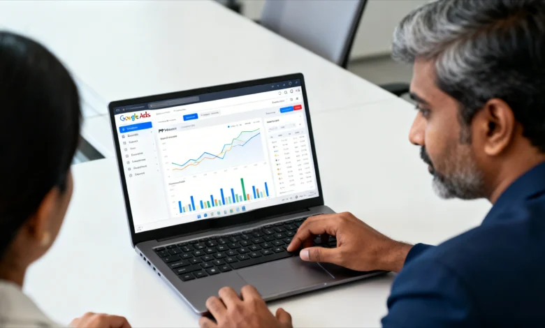 Indian digital marketing professional analyzing Google Ads reporting delay and campaign performance.