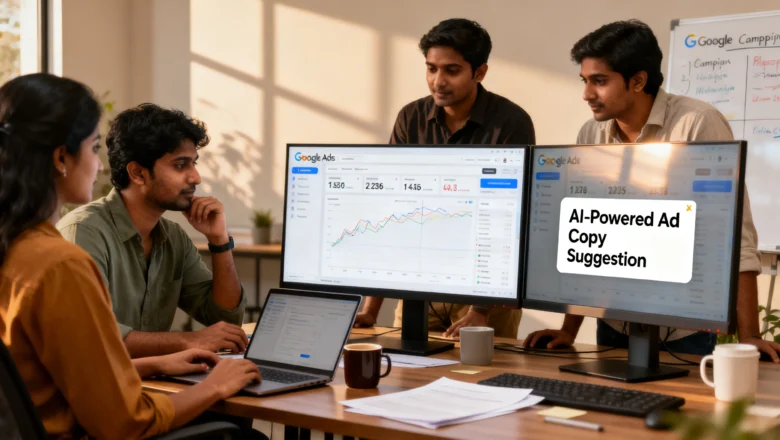 Indian marketing team reviewing AI creative tools in Google Ads