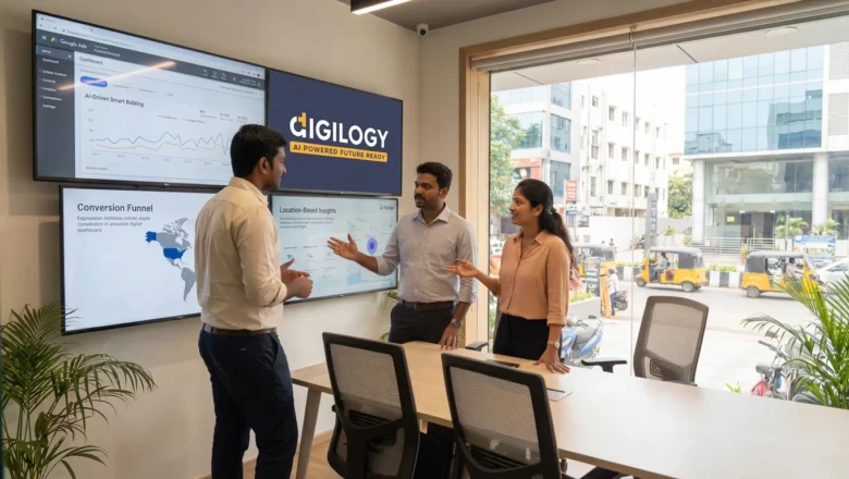 Indian professionals analysing AI-driven Google Ads services in Chennai