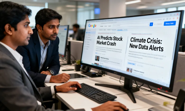 Indian newsroom team analyzing Google AI title rewrite test in search results.