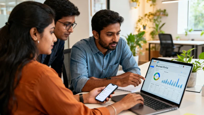 Indian professionals analyzing Google Business Profile posts for local SEO growth