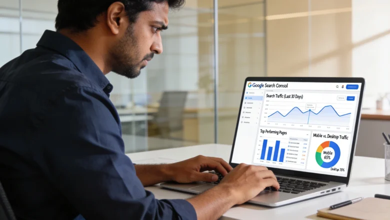 Indian SEO professional analyzing Google Core Update impact in Search Console