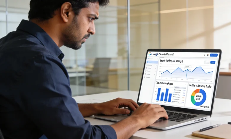 Indian SEO professional analyzing Google Core Update impact in Search Console