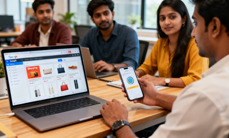 Indian ecommerce marketing team reviewing Google Shopping Ads in Google Lens visual search results