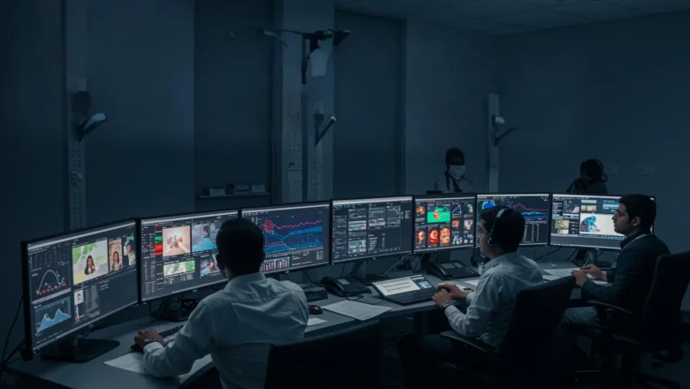 Indian marketing professionals monitoring AI-driven programmatic advertising dashboard using agentic advertising framework